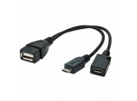 Переходник USB OTG microUSB/USB 2.0F, c доп. питанием, 15cm, черный