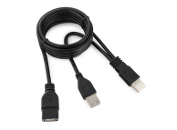 USB 2.0 2xAM-AF 1,8 м, черный, удлинитель USB + доп.питание