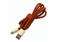 USB - micro USB 1 м. кожаная оплетка, Черный