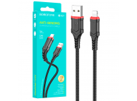 USB - 8-pin Lightning для iPhone/iPod/iPad, 1 м. 2.4A, плетеный шнур, черный, BX67