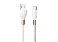 USB 2.0 - Type-C белый/золотой, 1 метр, быстрая зарядка 3 А, тканевая оплетка