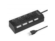 USB 2.0 Hub (4 порта, 40 см кабель, выключатели, черный) СуперЭконом
