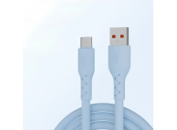 USB 2.0 - Type-C, 1 метр, быстрая зарядка 6 А, силиконовая оплетка, голубой