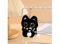 Брелок для ключей Кот в шарфе, плюшевый, черный