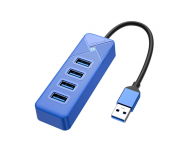 USB 3.0 Hub - 4 порта USB A, кабель 15 см, синий (GiGimundo PG4U-U3-015-BL)