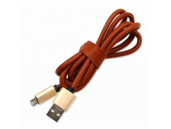 USB - micro USB 1 м. кожаная оплетка, Черный