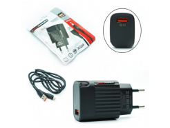 USB A, 5 В 3.1 А, черный XQ10 (быстрая зарядка QC3.0) + кабель microUSB 1m