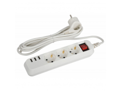 Сетевой удлинитель U-3es-3m-USB белый (10 А, 2200 Вт, 3 м, 3 розетки, 3 x USB A 5 В/3 А)