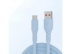 USB 2.0 - Type-C, 1 метр, быстрая зарядка 6 А, силиконовая оплетка, голубой
