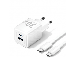 USB Type-C + USB A, быстрая зарядка 30 Вт, GaN, кабель USB C - USB C 1 метр в комплекте