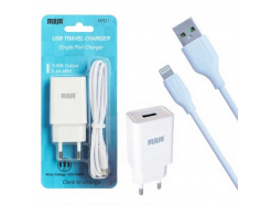USB A, 5 В 2.1 А, белый (MR21i) + кабель Lightning 1 метр