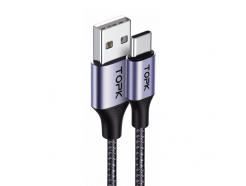 USB 2.0 - Type-C, 2 метра, 3 А, быстрая зарядка, тканевая оплетка, черный