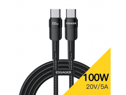 USB 2.0 Type-C - Type-C черный, 2 метра, быстрая зарядка 100 Вт, 5 А, тканевая оплетка