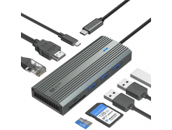 USB Type-C док-станция 8 в 1 (HDMI, USB C/PD 100 Вт, 3 x USB A 3.0, Ethernet RJ45, MicroSD/SD)