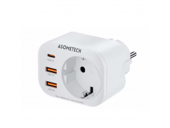 USB Type-C + USB A x 2, 33 Вт, GaN + сетевой фильтр макс. 250 В/16 А/4000 Вт (WP09-F-PD)