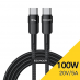 USB 2.0 Type-C - Type-C черный, 1 метр, быстрая зарядка 100 Вт, 5 А, тканевая оплетка