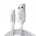 USB 2.0 - Type-C, 1.5 метра, быстрая зарядка 60 Вт, 3 А, тканевая оплетка, белый (US288)